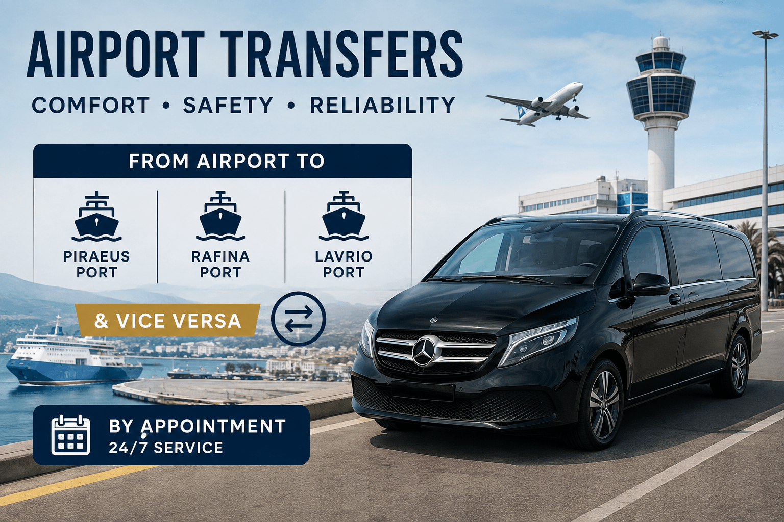 Athens Airport to Piraeus, Rafina & Lavrio Ports (and Return)
